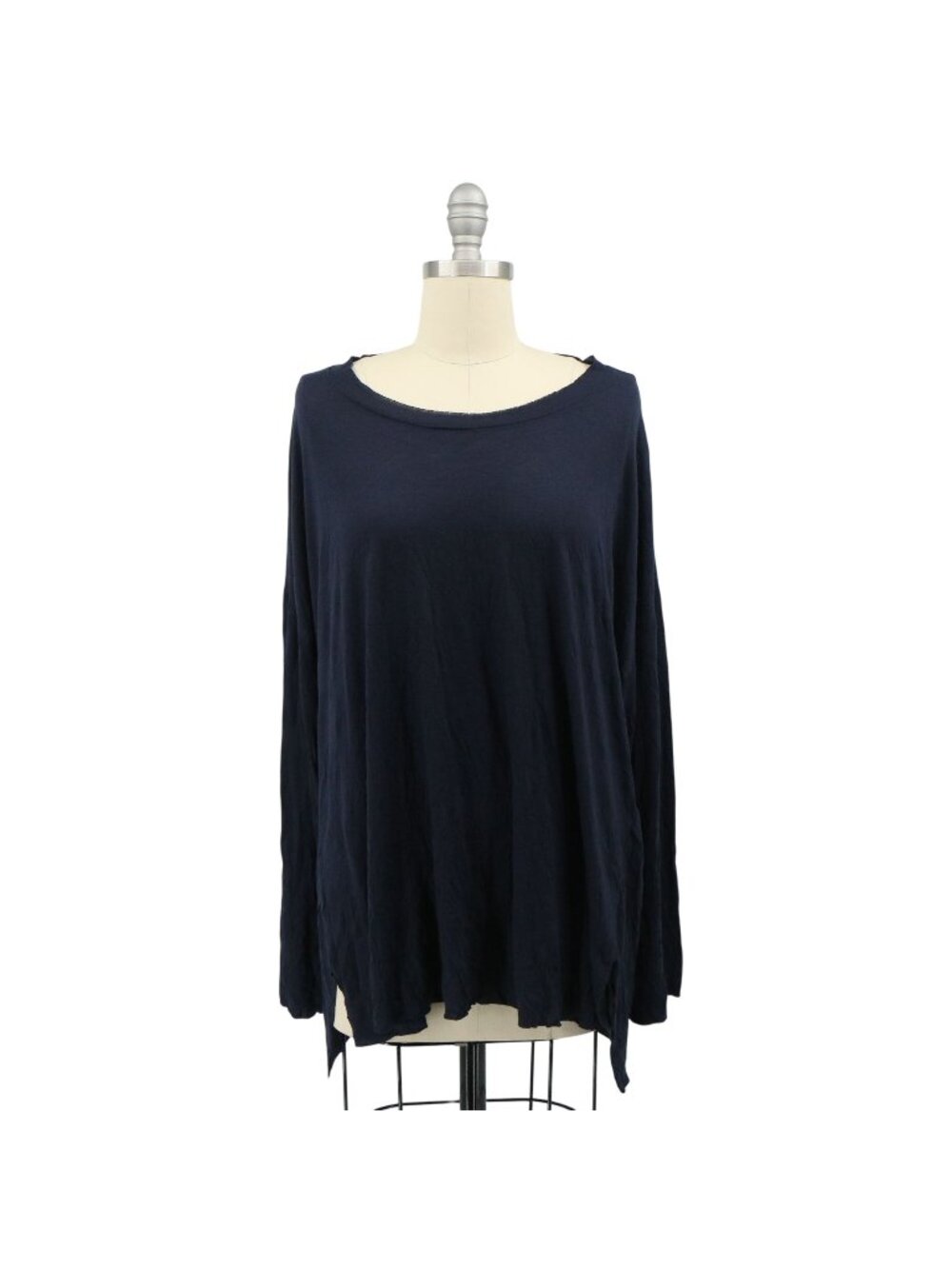 Comfy USA Navy Blue Crinkle Boxy Asymmetrical Hem Tunic Top XL